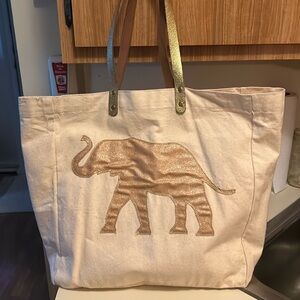 Canvas Gold Elephant Shopper